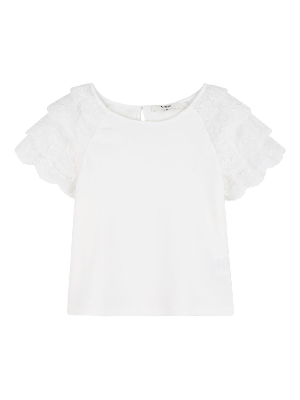 T-shirt per bambina Chloé Kids bianca con maniche a ruches C20853 117 CHLOE' KIDS 