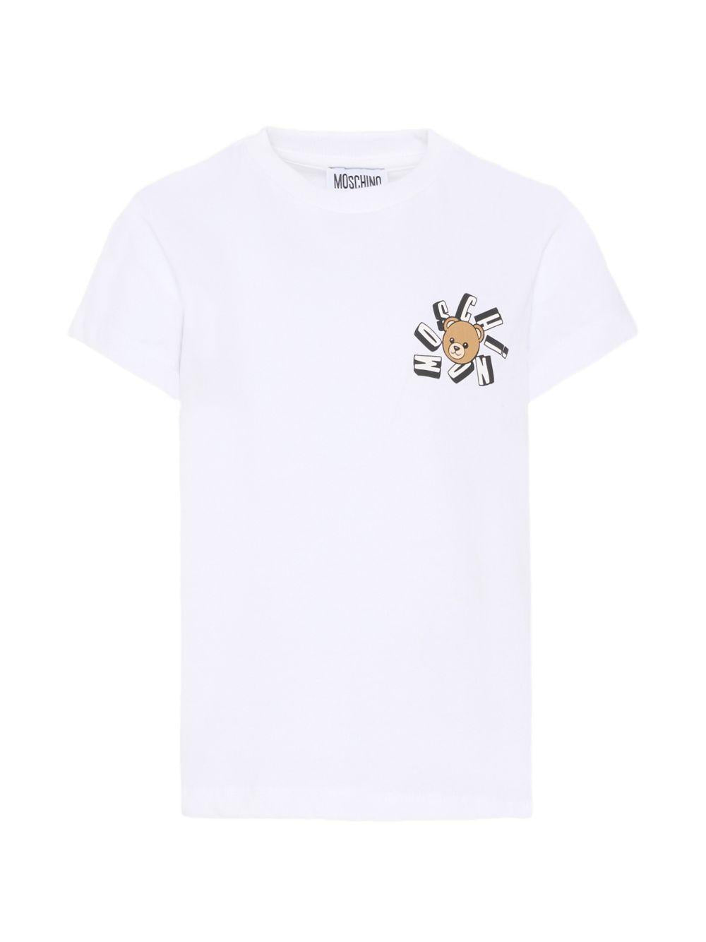 T-shirt per bambini Moschino Kids bianco con stampa Teddy Bear HUM05OLAA03 10101 MOSCHINO KIDS 