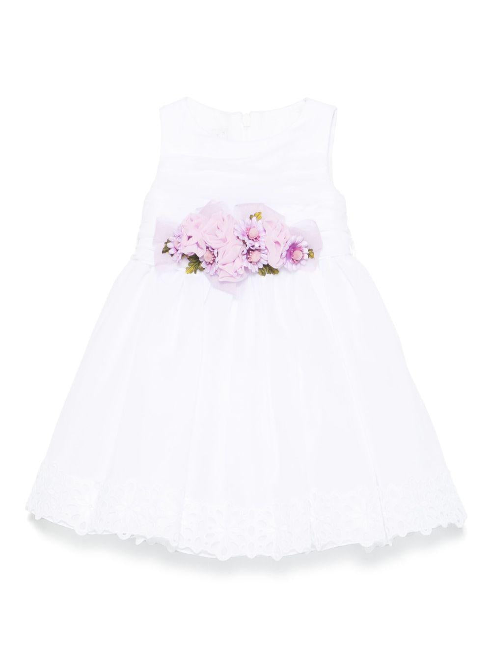 Abito per neonata Colorichiari bianco con arricciatura e applicazione a fiori FN108048 4846a 1086 COLORICHIARI 