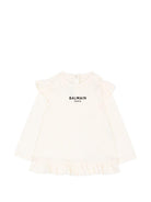 T-shirt per neonata Balmain Kids bianca con dettagli con volant BZ8010 Z3672 102NE BALMAIN KIDS 