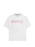 T-shirt per bambina Emilio Pucci Junior bianca con logo con borchie PY8B31 Z3672 100FU EMILIO PUCCI KIDS 