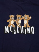 T-shirt per neonati Moschino Kids blu con stampa tre Teddy Bear sul davanti MUM04KLAA17 40016 MOSCHINO KIDS 