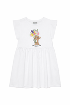 Abito da bambina Moschino Kids bianco con ricamo a fiori HDV0HQLFA06 10101 MOSCHINO KIDS 