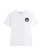 T-shirt per bambino Dolce & Gabbana Kids bianca con applicazione logo L4JTHU G7P1P W0800 DOLCE & GABBANA KIDS 