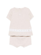 Completo t-shirt e shorts per neonati Paz Rodriguez beige con lavorazione in maglia 103C-123497 7901 PaZ RODRIGUEZ KIDS 