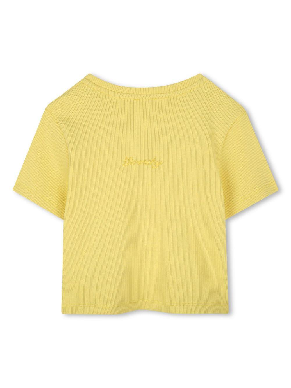 T-shirt con placca logo per bambina Givenchy Kids giallo con logo sul retro H30804 571 GIVENCHY KIDS 