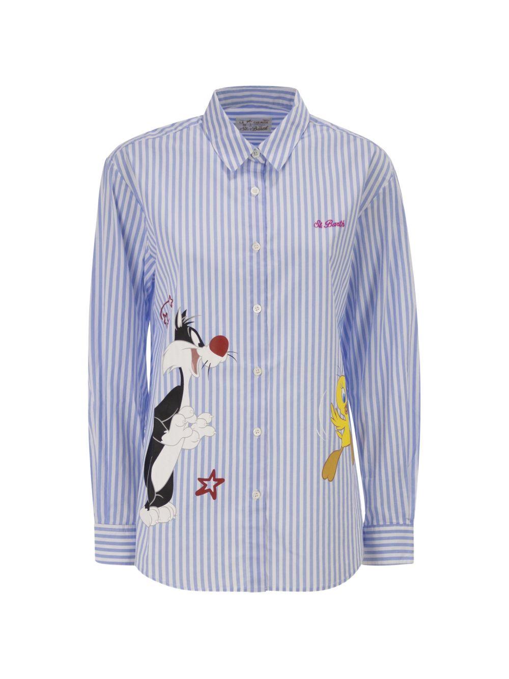 Camicia a righe per donna MC2 Saint Barth x Looney Tunes azzurra con design a righe BRIG005 01933L MC2 ST. BARTH 
