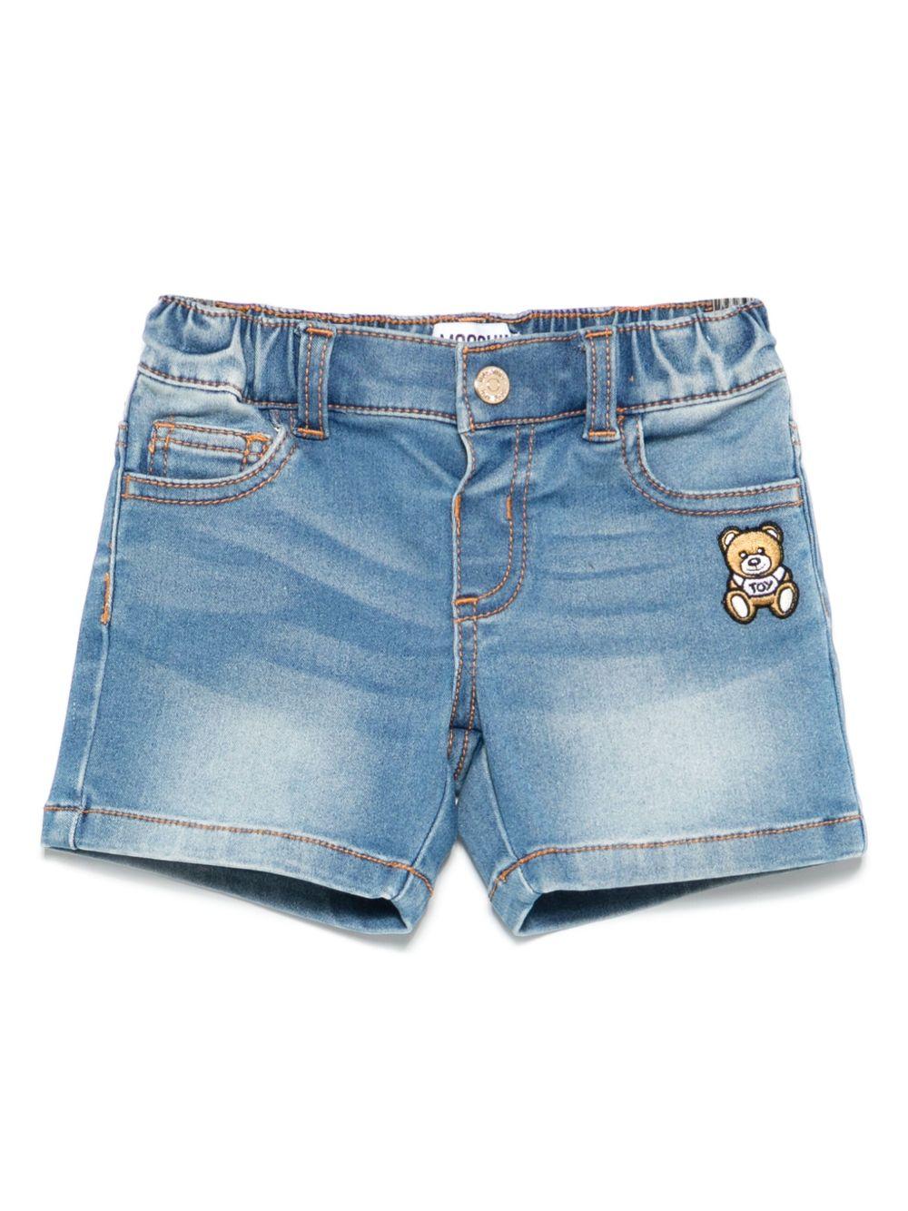Shorts denim Teddy Bear per neonato Moschino Kids blu con passanti MUQ01KLXE43 40334 MOSCHINO KIDS 