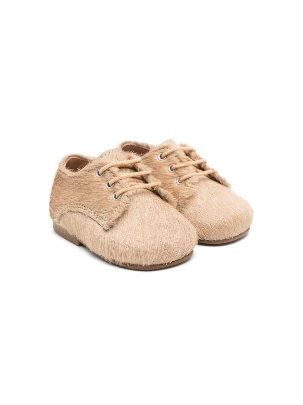 Scarpe primi passi per neonato Eli1957 beige in pelliccia con lacci 14027AK CAMEL Eli Kids 