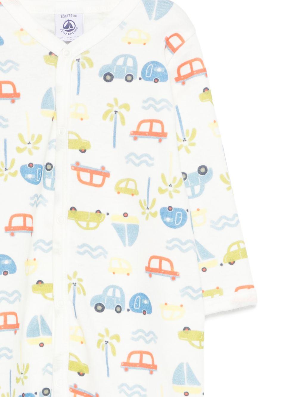 Tutina per neonato Petit Bateau bianca con stampa di auto all-over A0FRH 01 PETIT BATEAU 