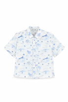 Camicia per bambino Bonpoint bianca con stampa grafica blu all-over S06BSHW00015 615 BONPOINT KIDS 