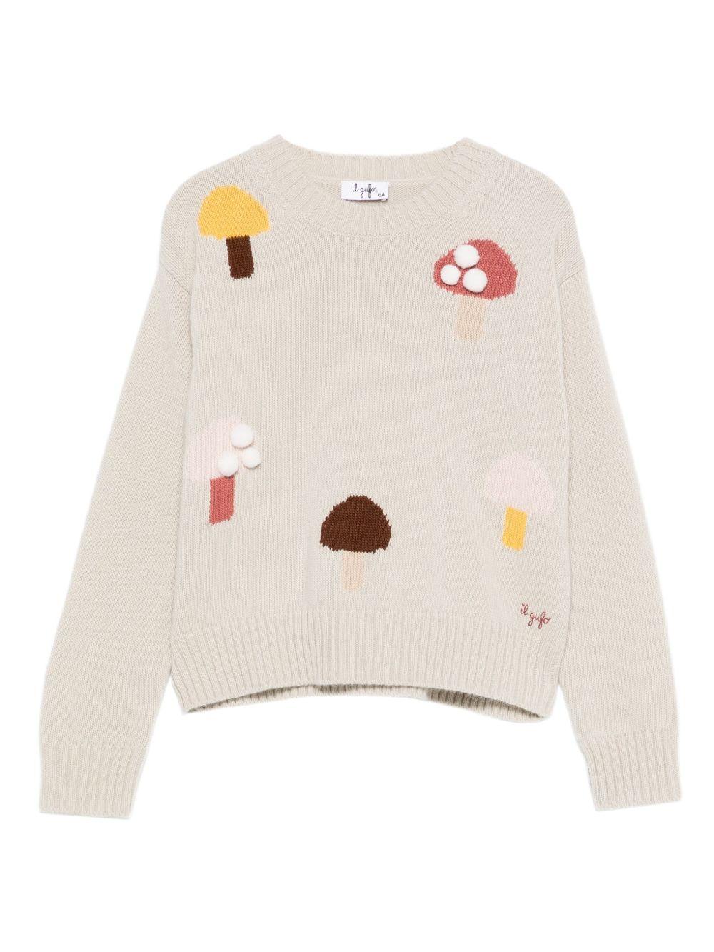 Maglione per bambina Il Gufo grigio con ricamo funghi A25GMA0030EM220 106 IL GUFO 