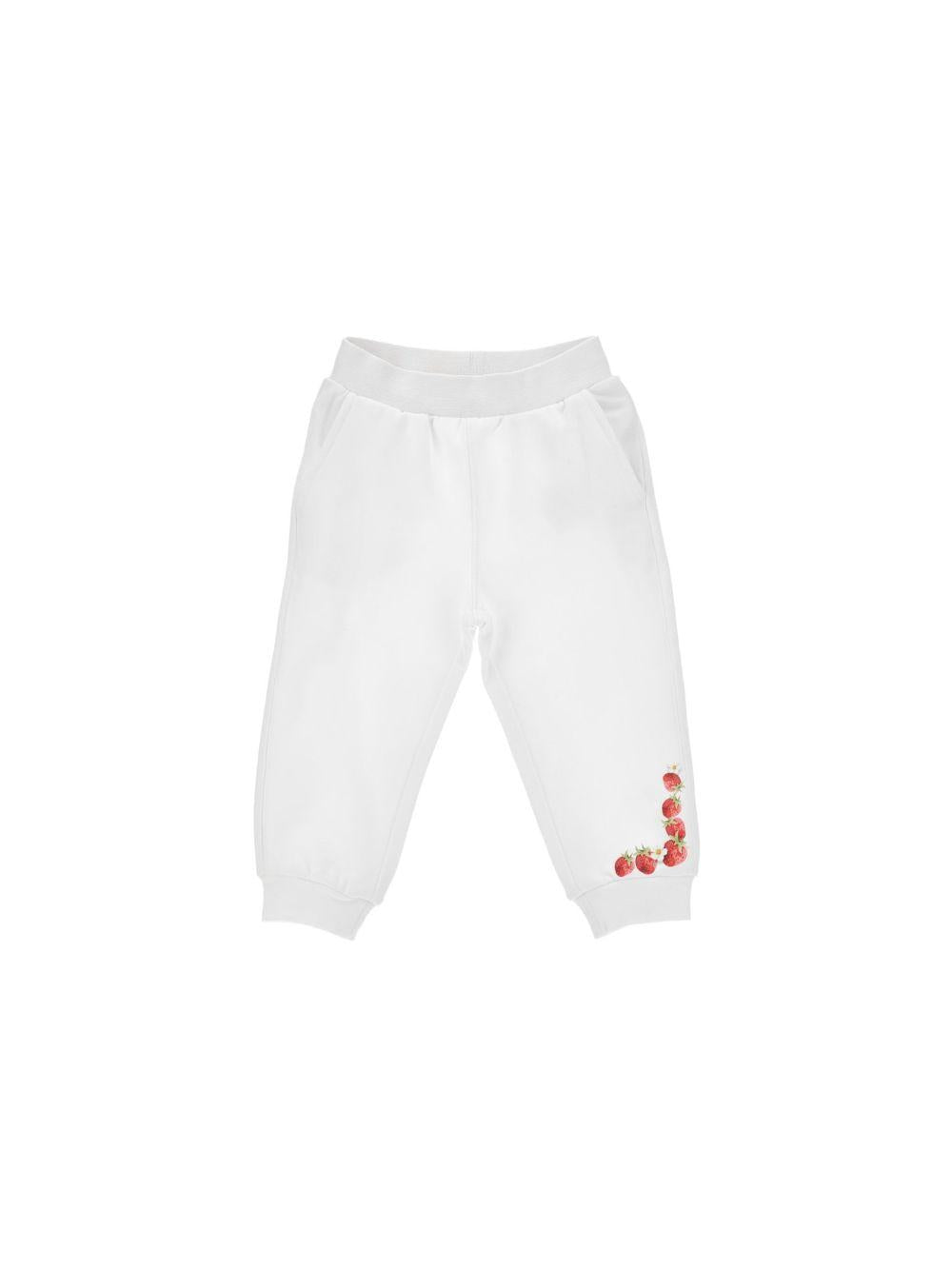 Pantaloni per neonata Monnalisa bianchi con stampa fragole 39G408 7007 0099 MONNALISA KIDS 