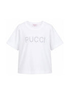 T-shirt per bambina Emilio Pucci Junior bianca con dettaglio logo con borchie PZ8A11 Z3672 100 EMILIO PUCCI KIDS 
