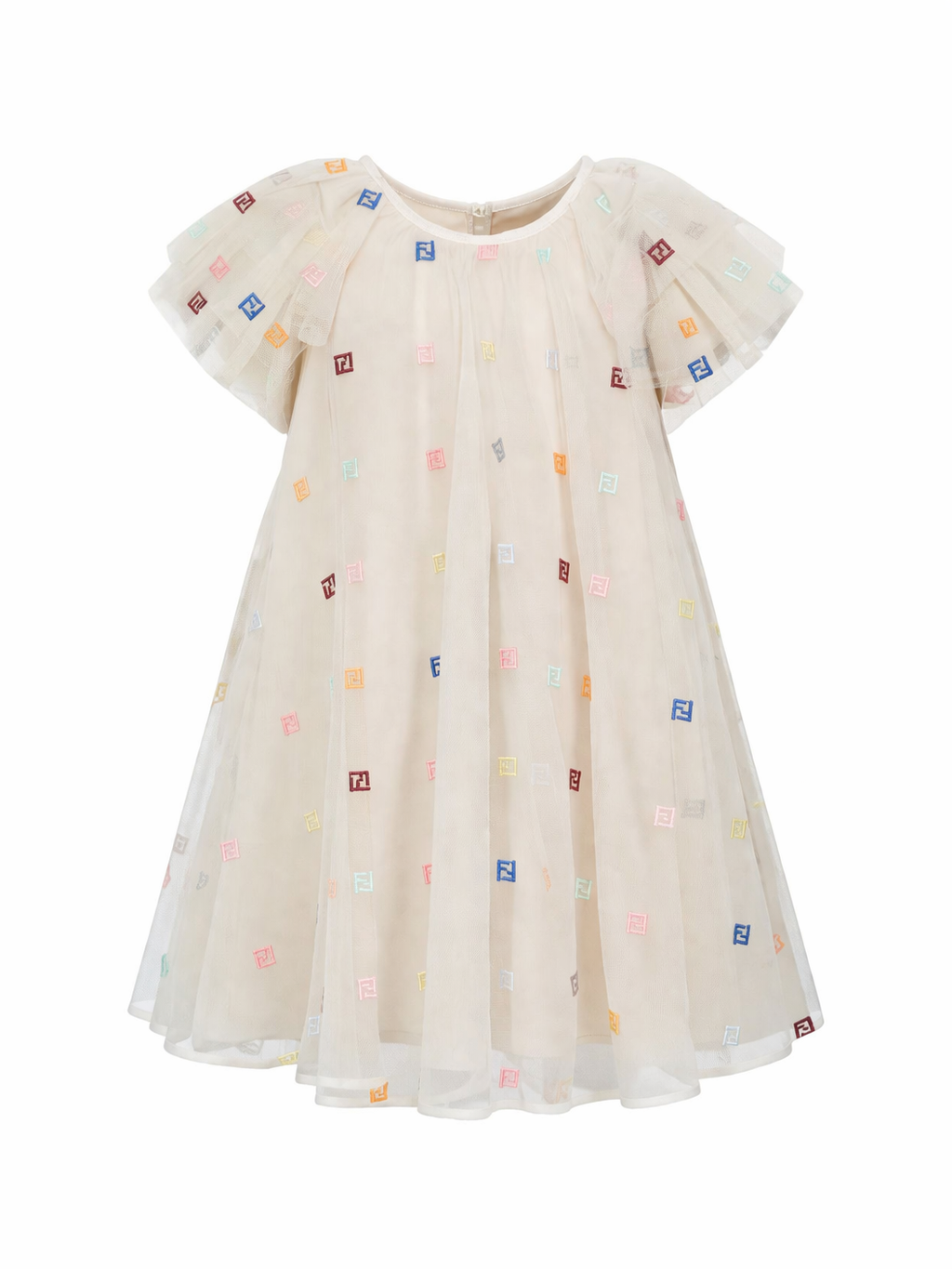 Abito per bambina Fendi Kids beige con ruches e logo JFB842 AEXX F1P2N FENDI KIDS 