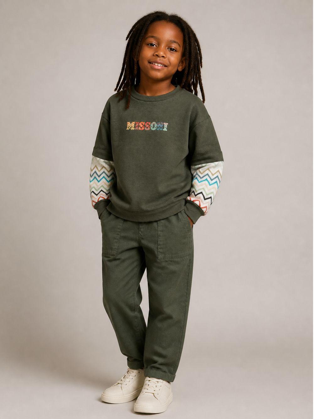 Felpa per bambino Missoni Kids verde con maniche a contrasto MZ4H30 Z3183 70J MISSONI KIDS 