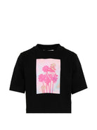T-shirt per bambina Palm Angels Kids nera con stampa grafica sul davanti PGAA004S26JER002 110 PALM ANGELS KIDS 
