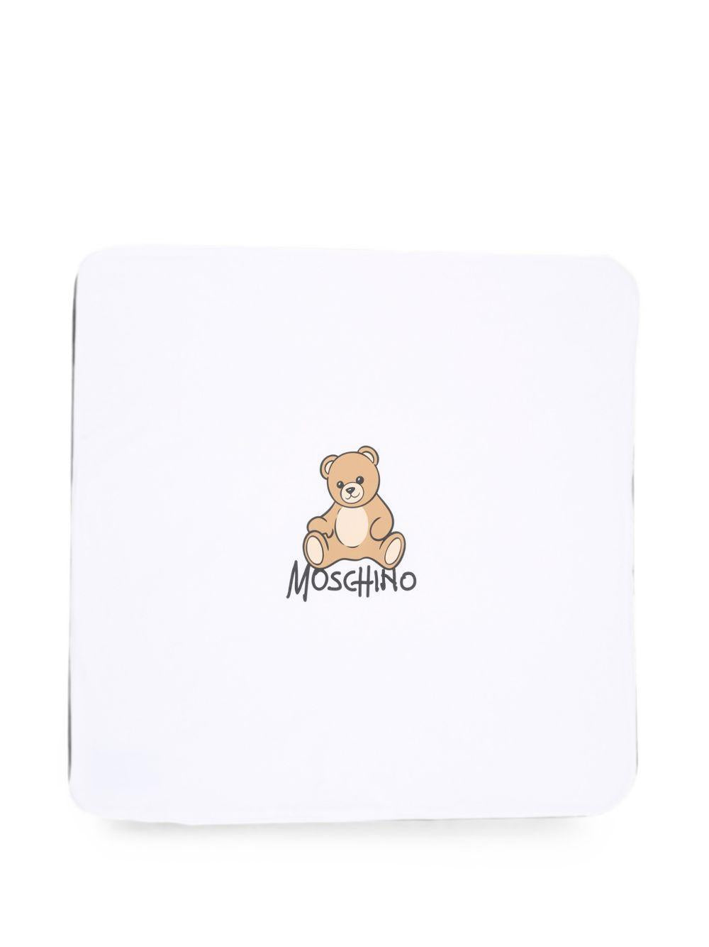 Coperta per neonati Moschino Kids bianca con dettaglio Teddy Bear MTB00FLCA40 10101 MOSCHINO KIDS 