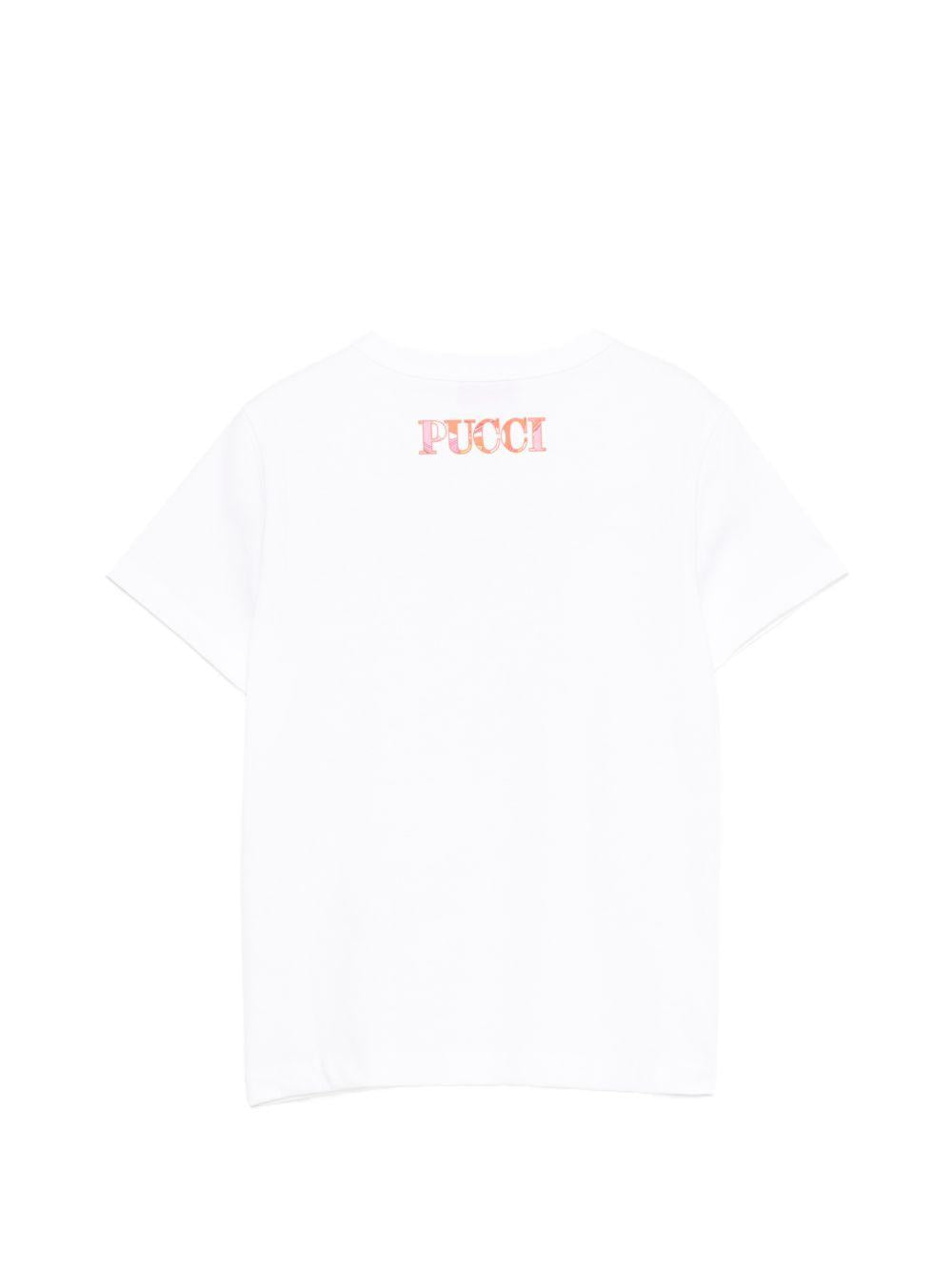 T-shirt per bambina Emilio Pucci Junior bianca con stampa grafica PY8B21 Z3672 100AR EMILIO PUCCI KIDS 