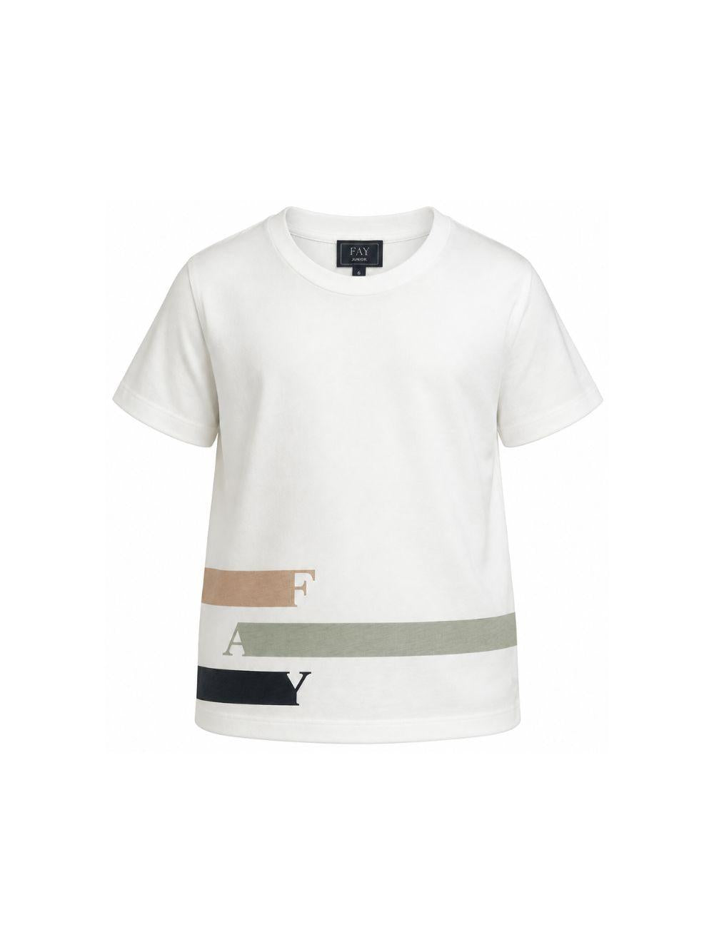 T-shirt per bambino Fay Kids bianca con dettaglio logo colorato FY8P71 Z3708 101VE FAY KIDS 