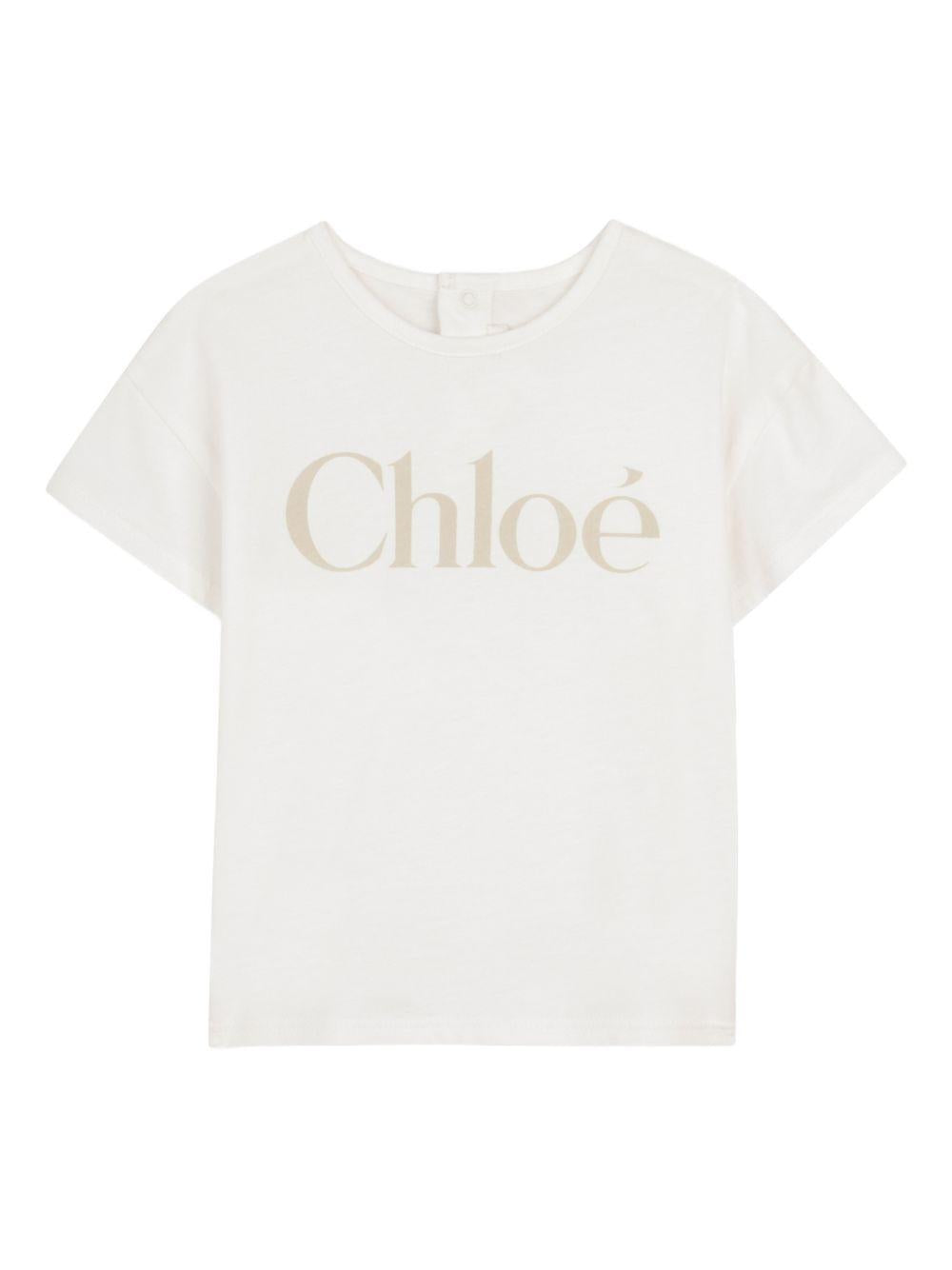 T-shirt per neonata Chloé Kids bianca con scritta logo C20910 117 CHLOE' KIDS 