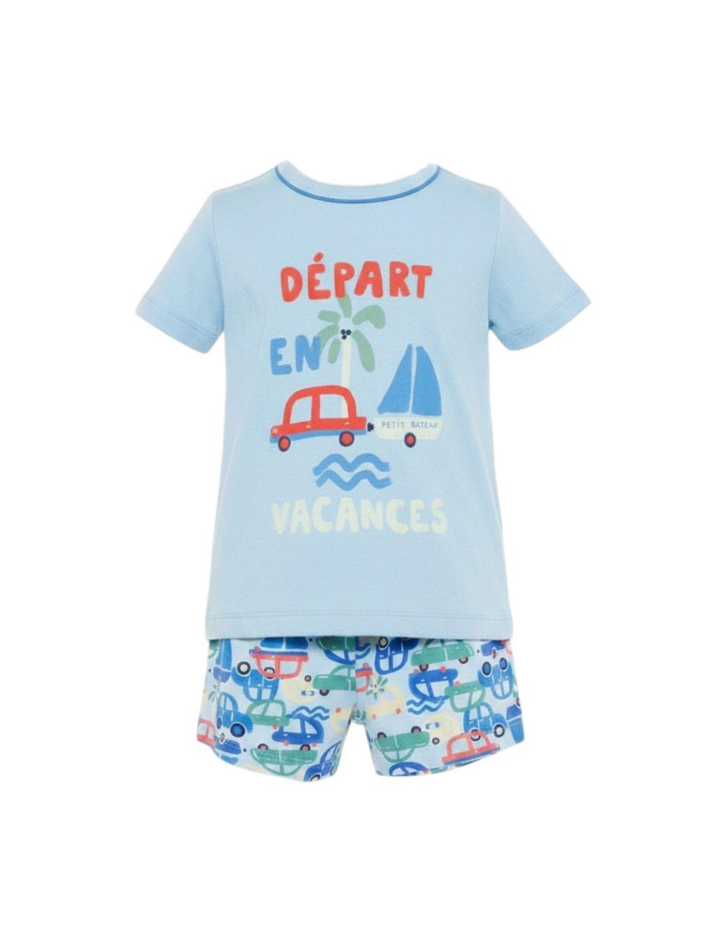 Pigiama per bambino Petit Bateau azzurro con stampa grafica sul davanti A0FDD 01 PETIT BATEAU KIDS 