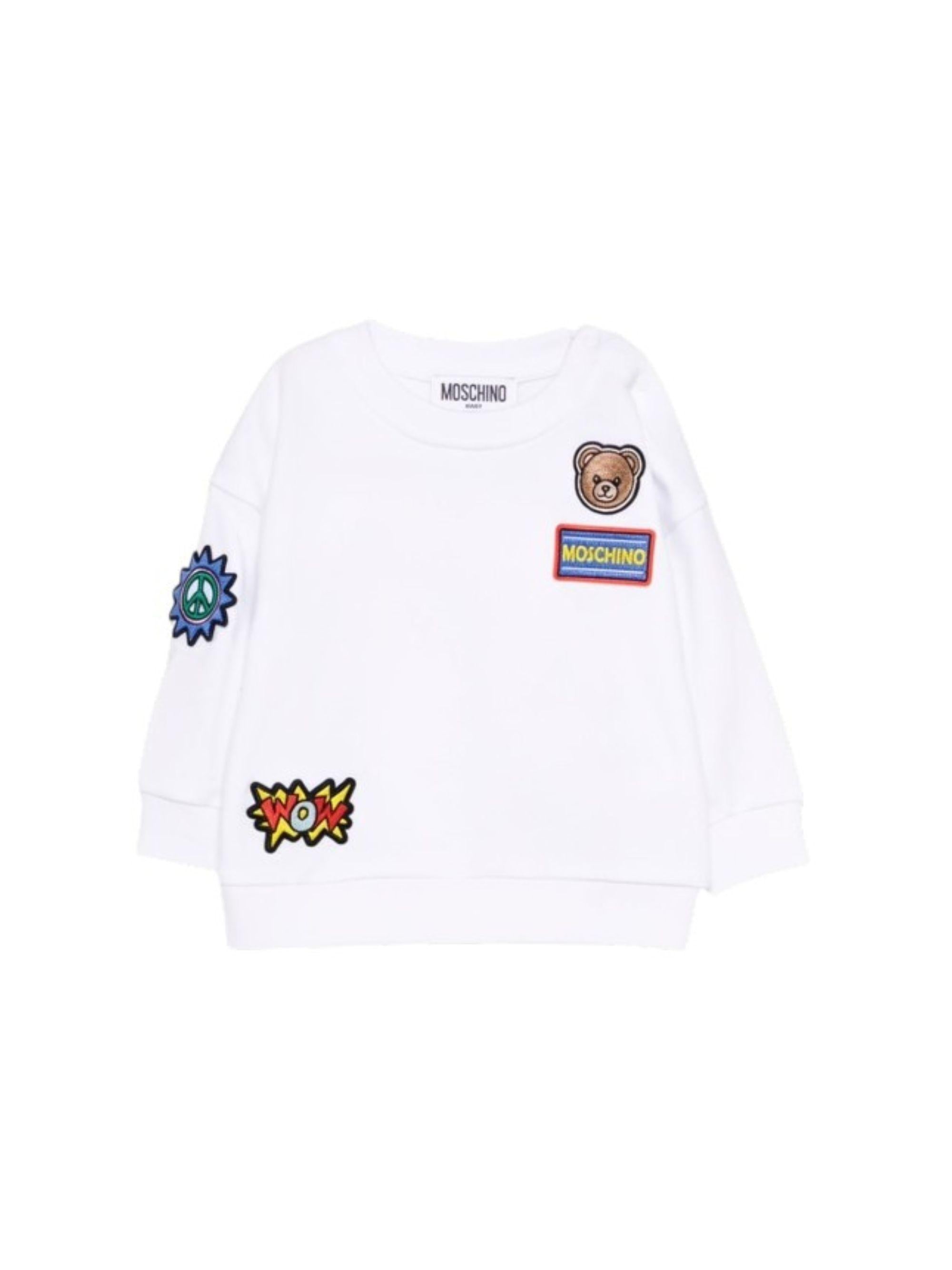 Felpa per neonati Moschino Kids bianca con dettagli in rilievo M9F03QLCA19 10101 MOSCHINO KIDS 