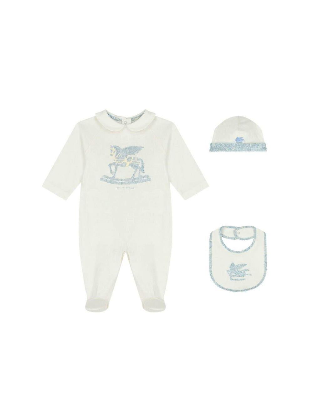 Set tutina cappellino e bavaglino per neonato Etro Kids multicolore con stampa Pegaso sul davanti GYB540 Z3672 102CE ETRO KIDS 