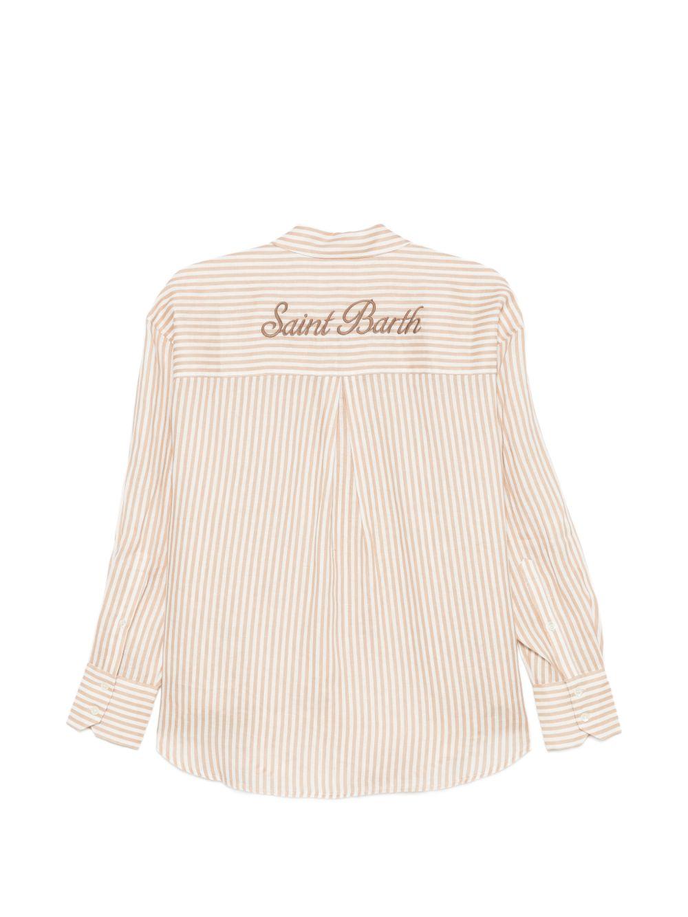 Camicia da donna MC2 Saint Barth beige con motivo a righe verticali CYS0001 07570L MC2 ST. BARTH 