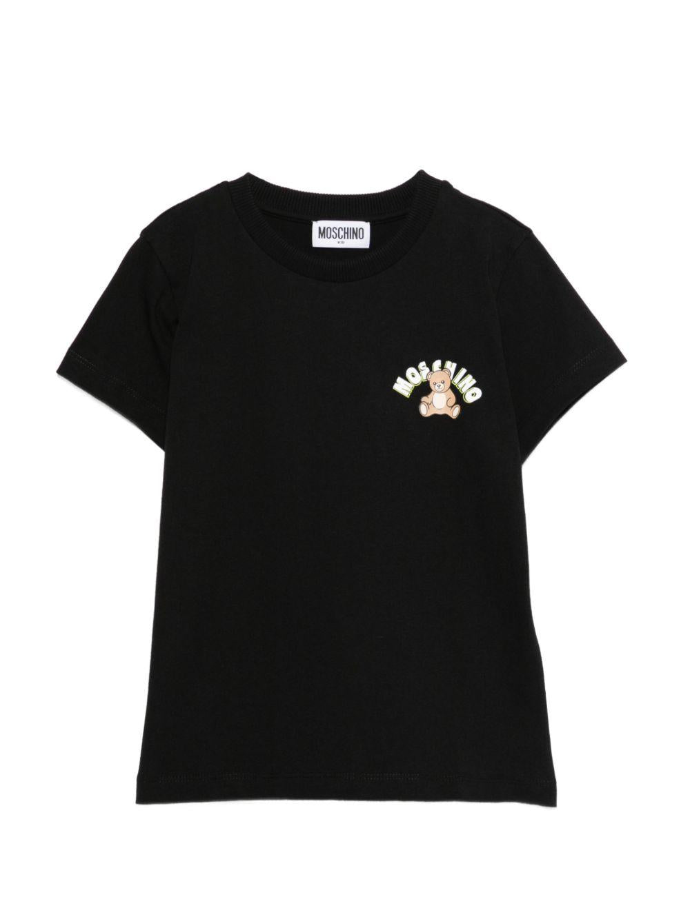 T-shirt per bambini Moschino Kids nera con stampa Teddy Bear HWM058LAA01 60100 MOSCHINO KIDS 