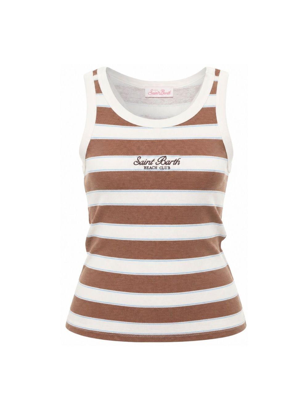Canotta da donna MC2 Saint Barth bianco e marrone con motivo a righe AAD001 02675L MC2 ST. BARTH 