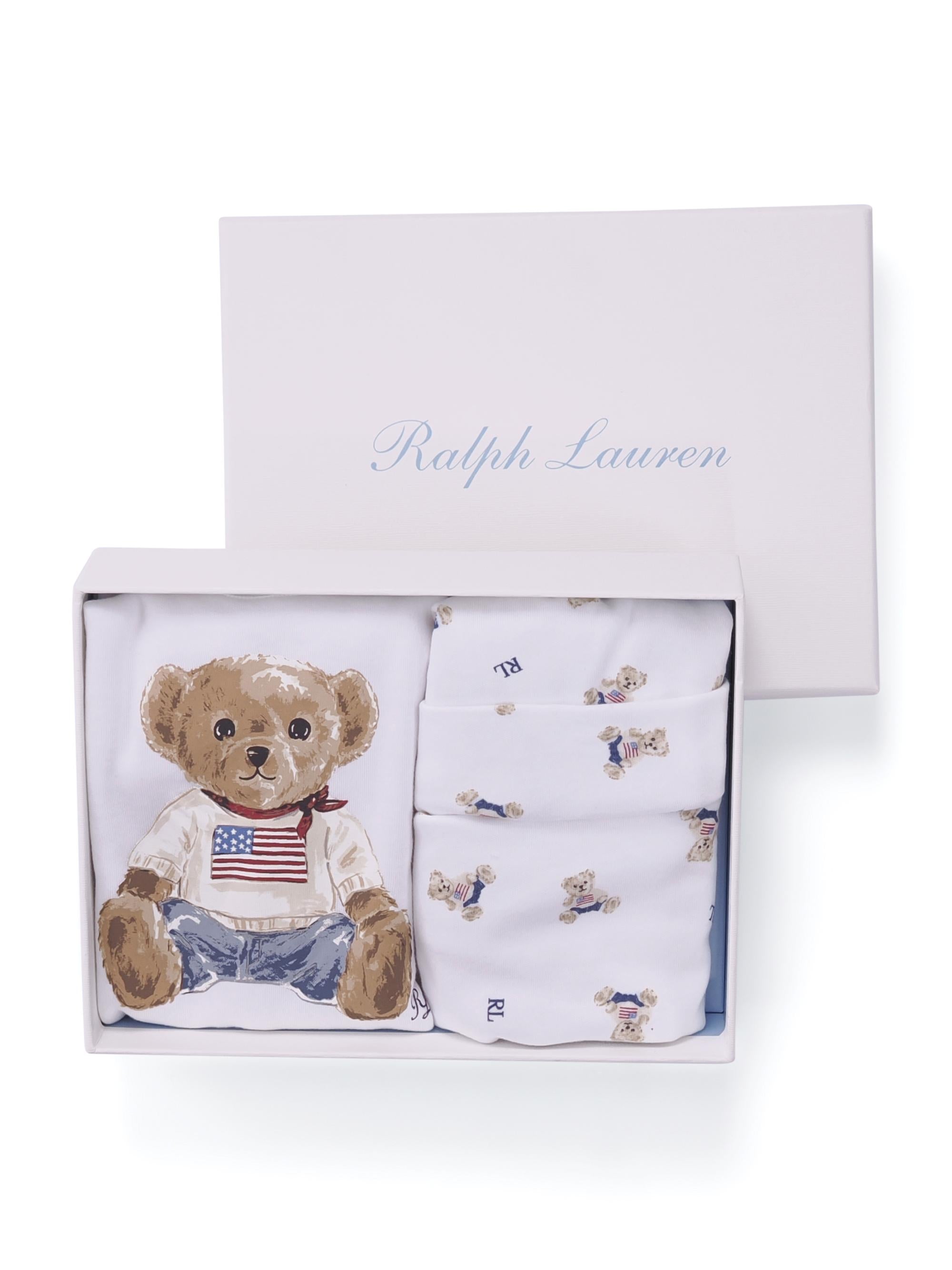 Set tutina bavaglino e cappellino per neonato Polo Ralph Lauren Kids bianco con stampa Teddy Bear 320P00760 001 Ralph Lauren kids 