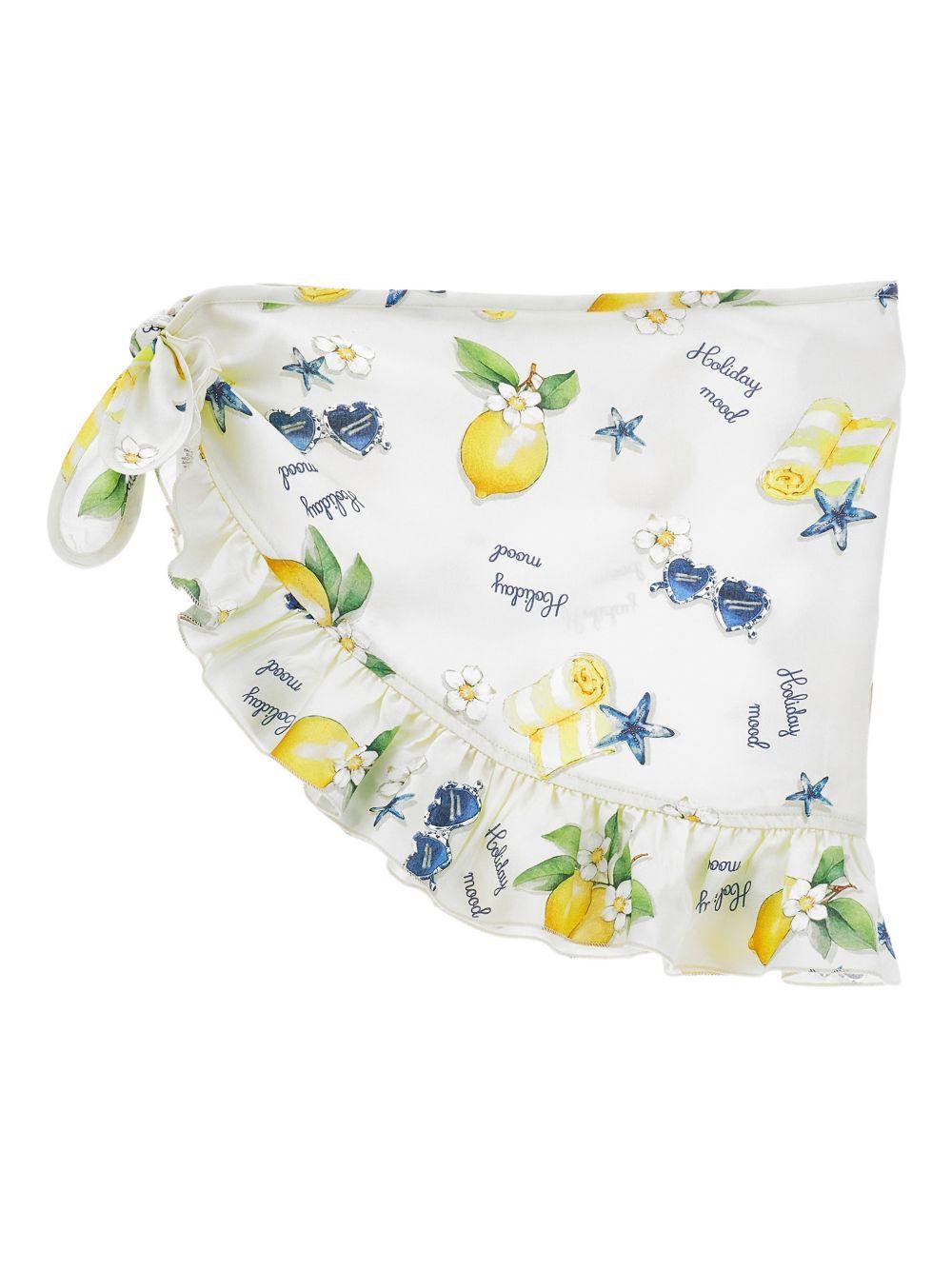 Pareo per bambina Monnalisa bianco con stampa grafica all-over 19G008 7028 0099 MONNALISA KIDS 