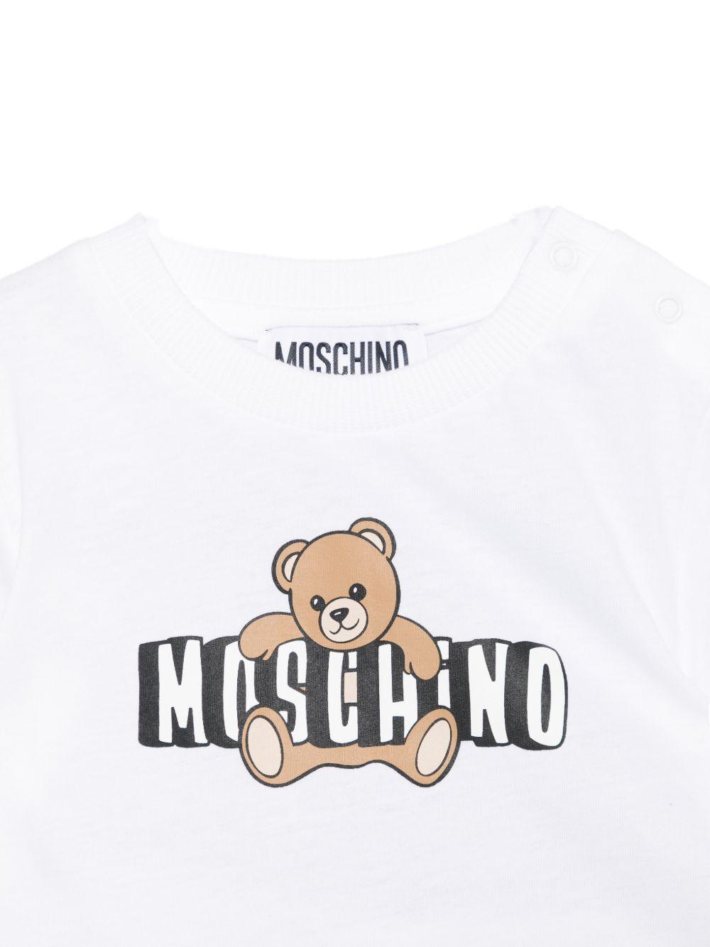 Completo per neonati Moschino Kids bianco con stampa grafica Teddy Bear MUG01ULCA19 10101 MOSCHINO KIDS 