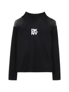 T-shirt per bambina DKNY Kids nera con dettaglio con inserti semitrasparenti D62410 09B DKNY 