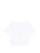 T-shirt per bambina Moschino Kids bianca con design crop HDM070LAA02 10101 MOSCHINO KIDS 