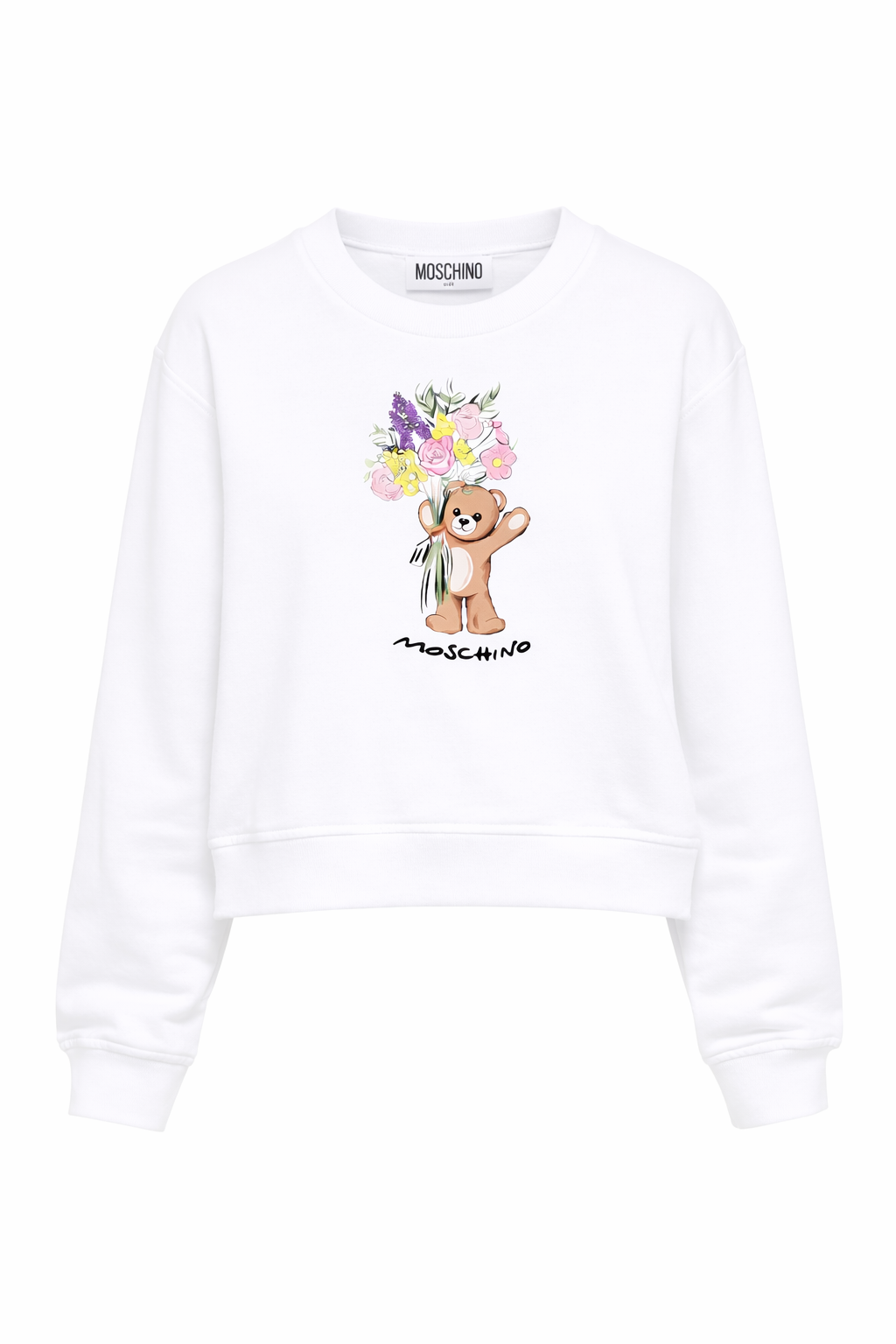 Felpa per bambina Moschino Kids bianca con stampa Teddy Bear HLF02MLDA00 10101 MOSCHINO KIDS 