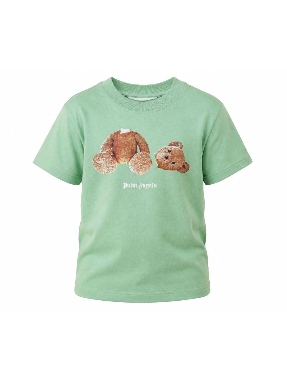 T-shirt per bambino Palm Angels Kids verde con stampa Teddy sul davanti PBAA003S26JER001 080 PALM ANGELS KIDS 