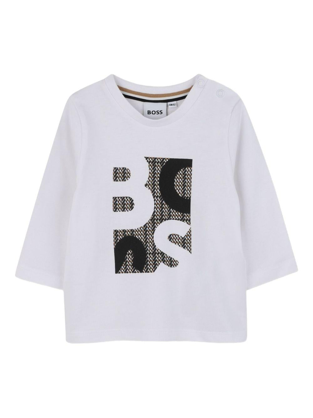T-shirt per neonato Boss Kidswear bianco con stampa con logo J52472 N50 BOSS KIDS 