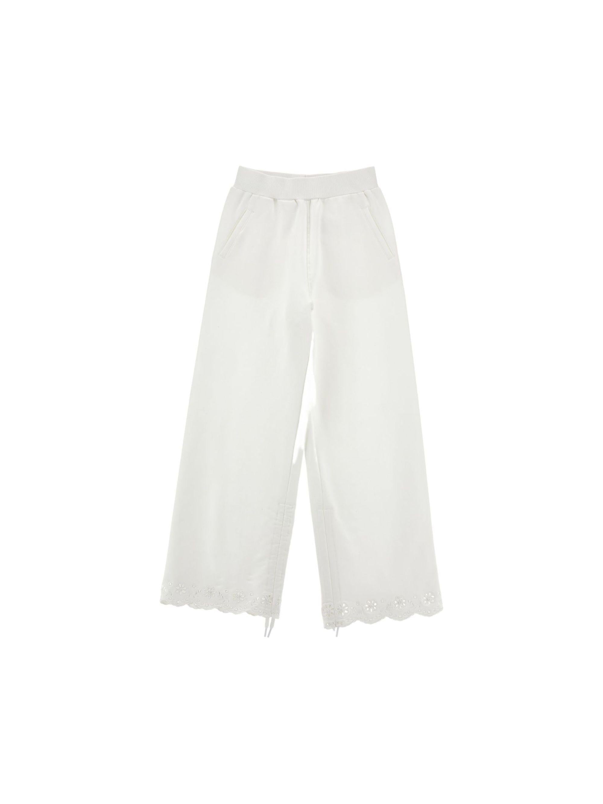Pantaloni per bambina Monnalisa bianchi con ricamo a fiori 17G400 7014 0001 MONNALISA KIDS 