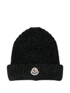 Berretto per bambina Moncler Enfant nero con applicazione con logo K29543B00021M8258 999 MONCLER KIDS 