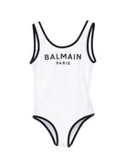 Costume per bambina Balmain Kids bianco con stampa logo sul davanti BXCA0D Z0005 100NE BALMAIN KIDS 