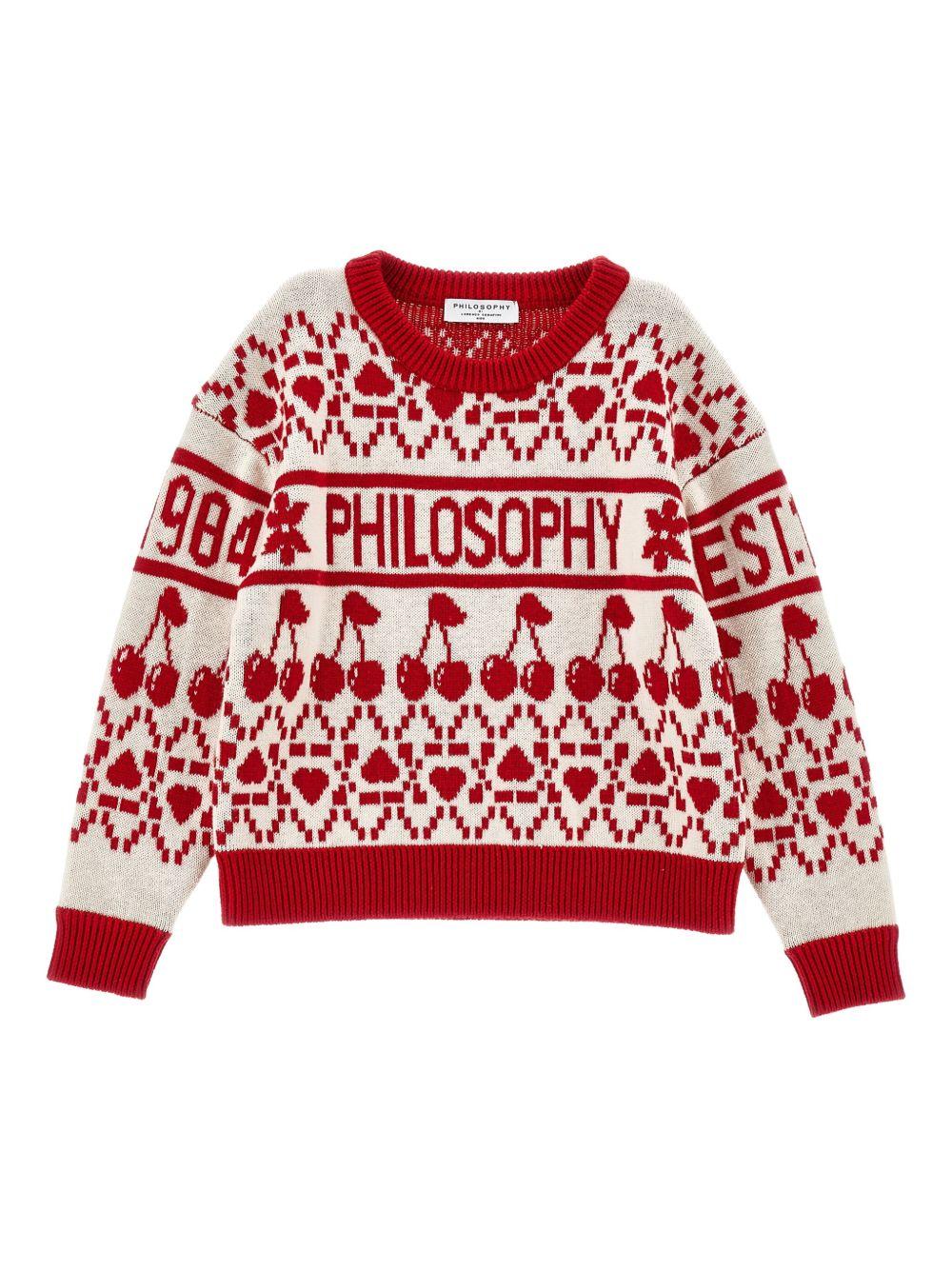 Maglione per bambina Philosophy di Lorenzo Serafini Kids rosso con motivo a ciligie I9F602 6066 P143 PHILOSOPHY 