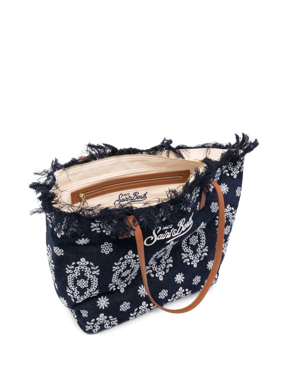 Borsa tote City Regular in Canvas MC2 Saint Barth denim con frange CBF0001 01773L MC2 ST. BARTH KIDS 
