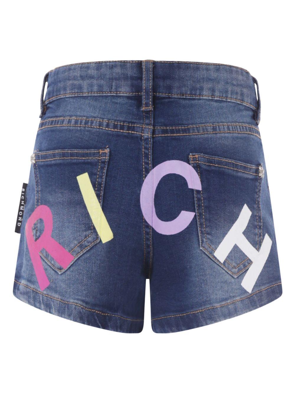 Pantaloncini per bambina John Richmond Junior in denim con stampa logo RGP25014SH DENIM BLUE MEDIUM JOHN RICHMOND JUNIOR 