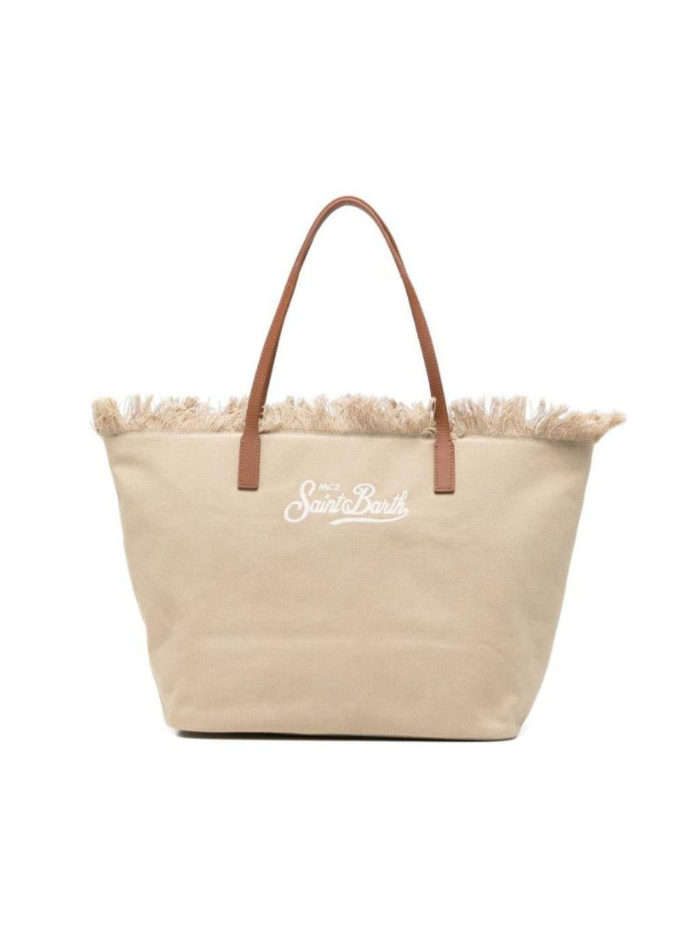 Borsa tote Mc2 Saint Barth City beige con bordo sfrangiato CBMF001 01741L MC2 ST. BARTH KIDS 