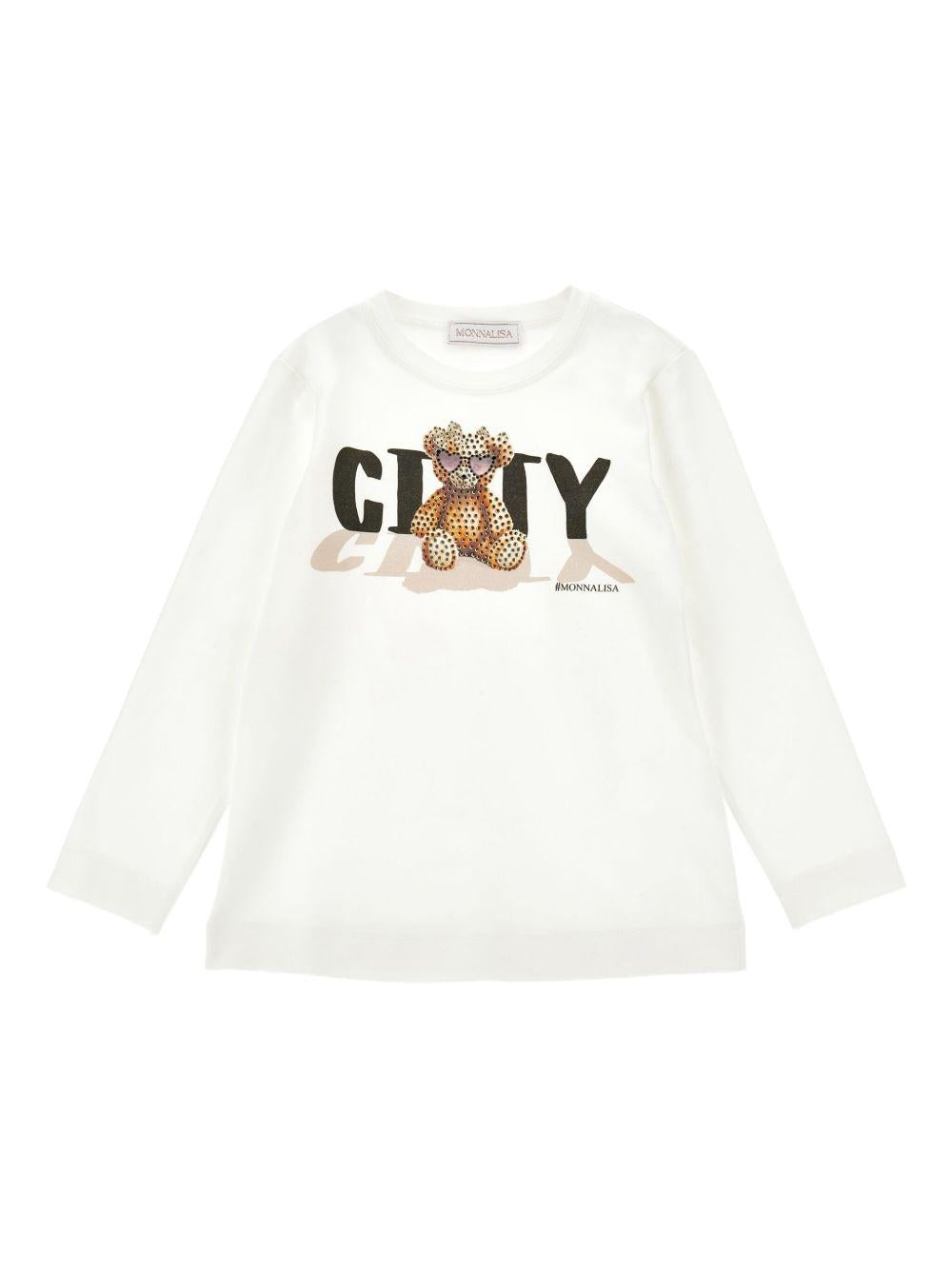 T-shirt per bambina Monnalisa bianca con illustrazione Teddy Bear 19F624 6003 0001 MONNALISA 