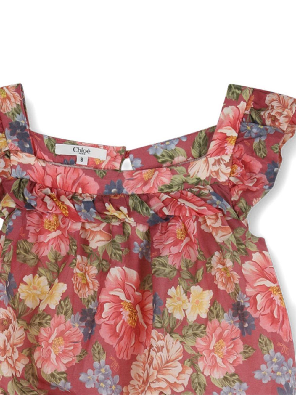Tutina per bambina Chloè Kids rosso con stampa a fiori all-over C20825 46Y CHLOE' KIDS 