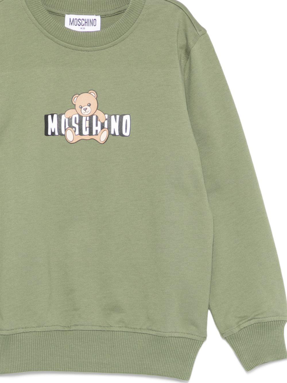 Felpa per bambini Moschino Kids verde con motivo Teddy Bear HUF09ULCA19 30037 MOSCHINO KIDS 