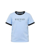 T-shirt per bambino Balmain Kids azzurra con stampa del logo sul davanti BY8P41 Z3672 652NE BALMAIN KIDS 